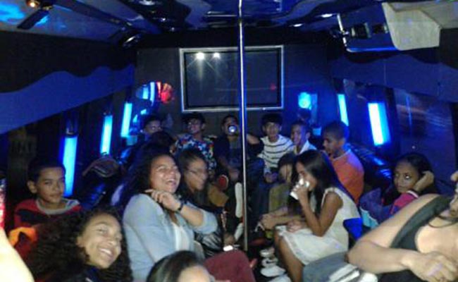 Party group in bus